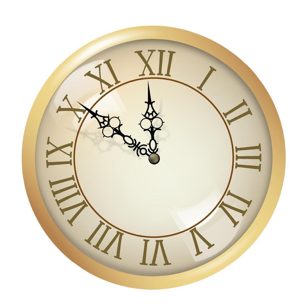 The watch is gold with Roman numerals. New Year and Christmas design. vector