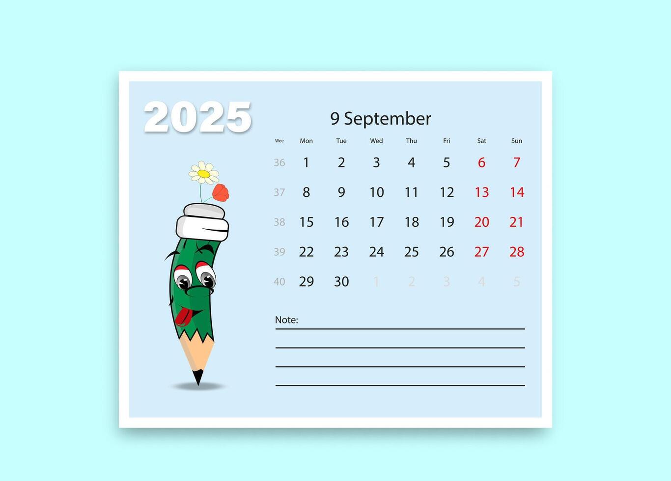 A school calendar with funny cartoon characters from stationery. lesson schedule template. vector