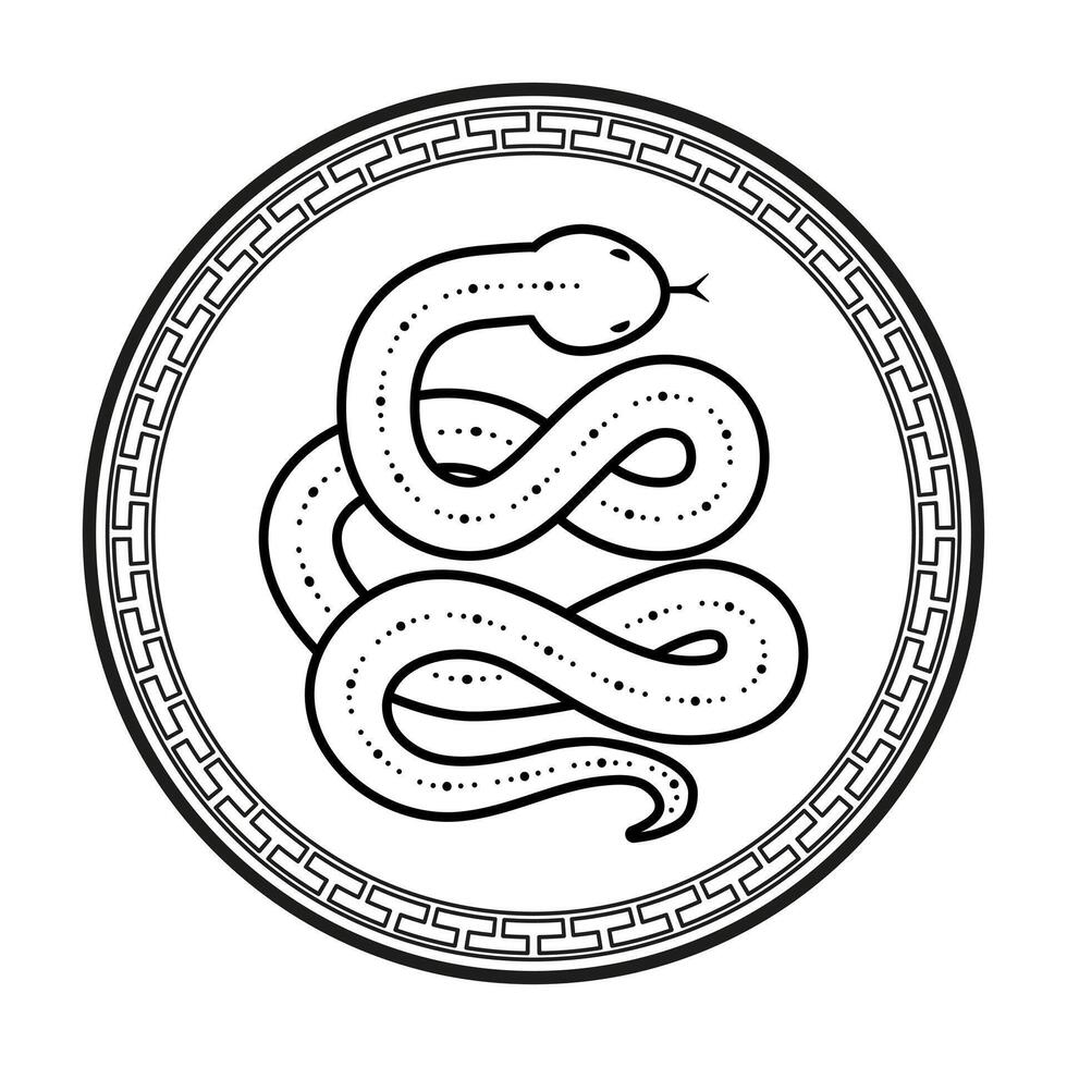 Chinese Snake, Symbol of 2025 New Year. Zodiac sign of the snake in circle. Isolated illustration vector