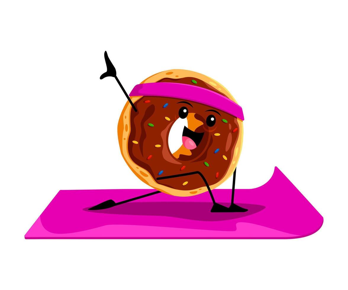 Cartoon fast food donut funny character on yoga vector