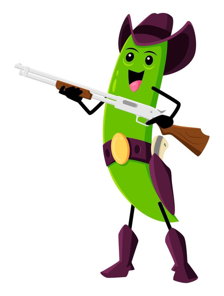 Cartoon green pea sheriff character, bean vector