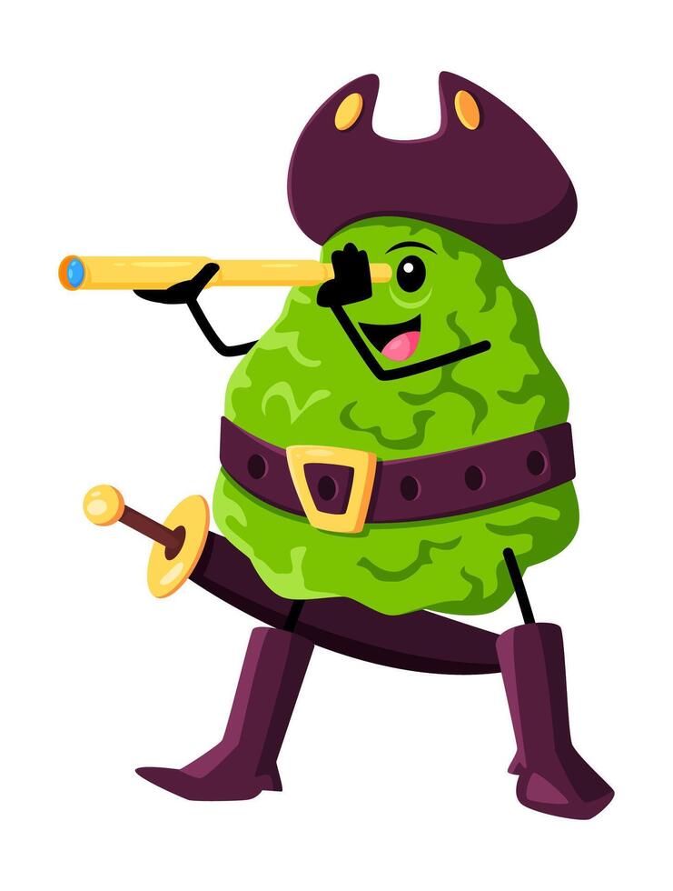 Cartoon bergamot pirate and corsair with spyglass vector