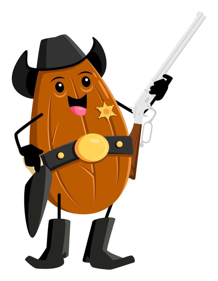 Cartoon almond nut cowboy and sheriff character vector