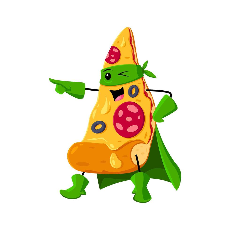 Cartoon fast food piece of pizza hero character vector