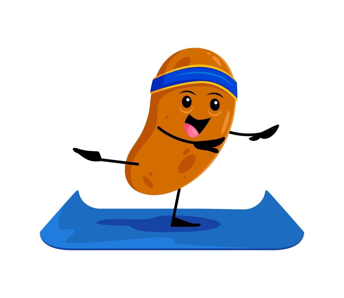 Cartoon potato vegetable character on yoga fitness vector