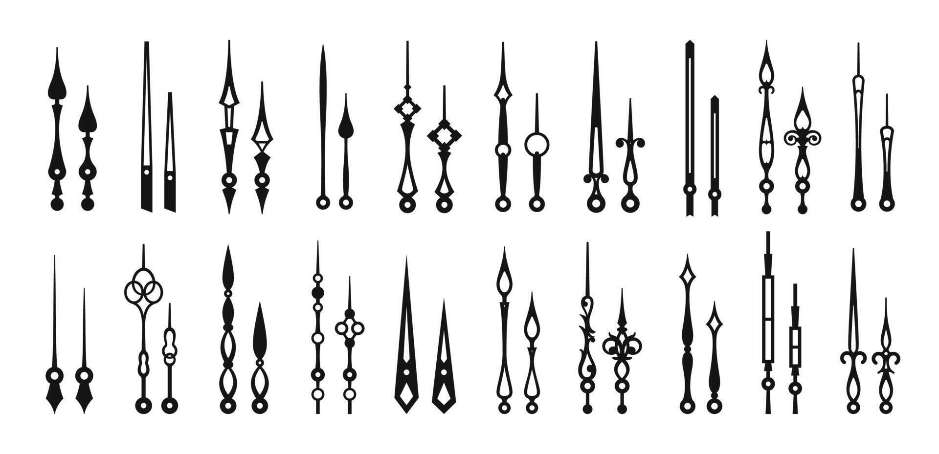 Clock hands, time black pointers, watch arrows vector