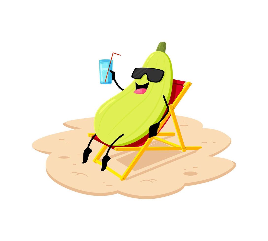 Cartoon squash vegetable character relax on beach vector