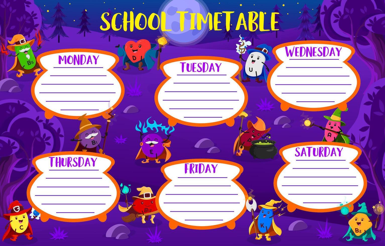 Education timetable schedule vitamin wizards vector