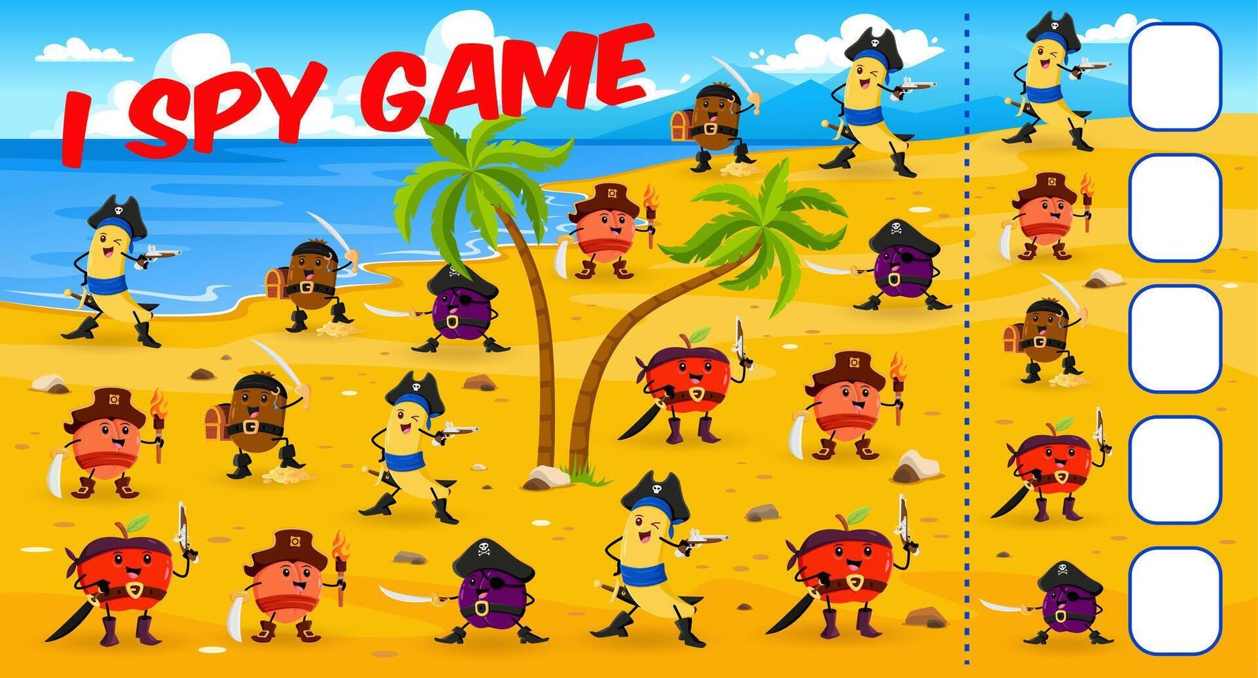I spy game, fruit captain, pirates and corsairs vector