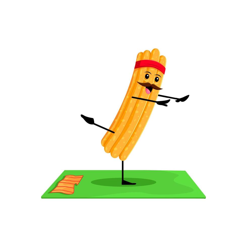 Cartoon Mexican food churros characters on yoga vector