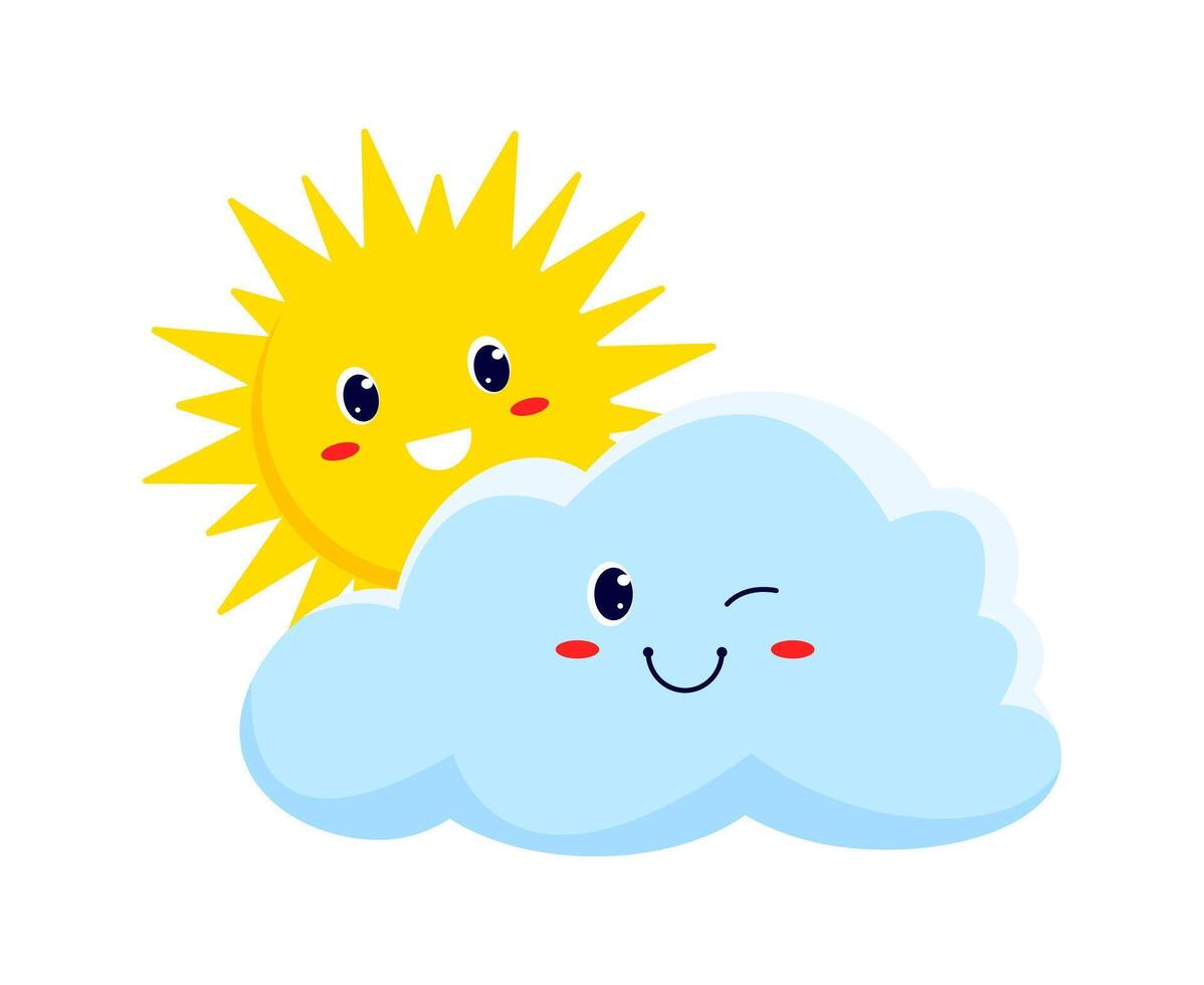 Cloud and smiling sun weather cartoon characters vector