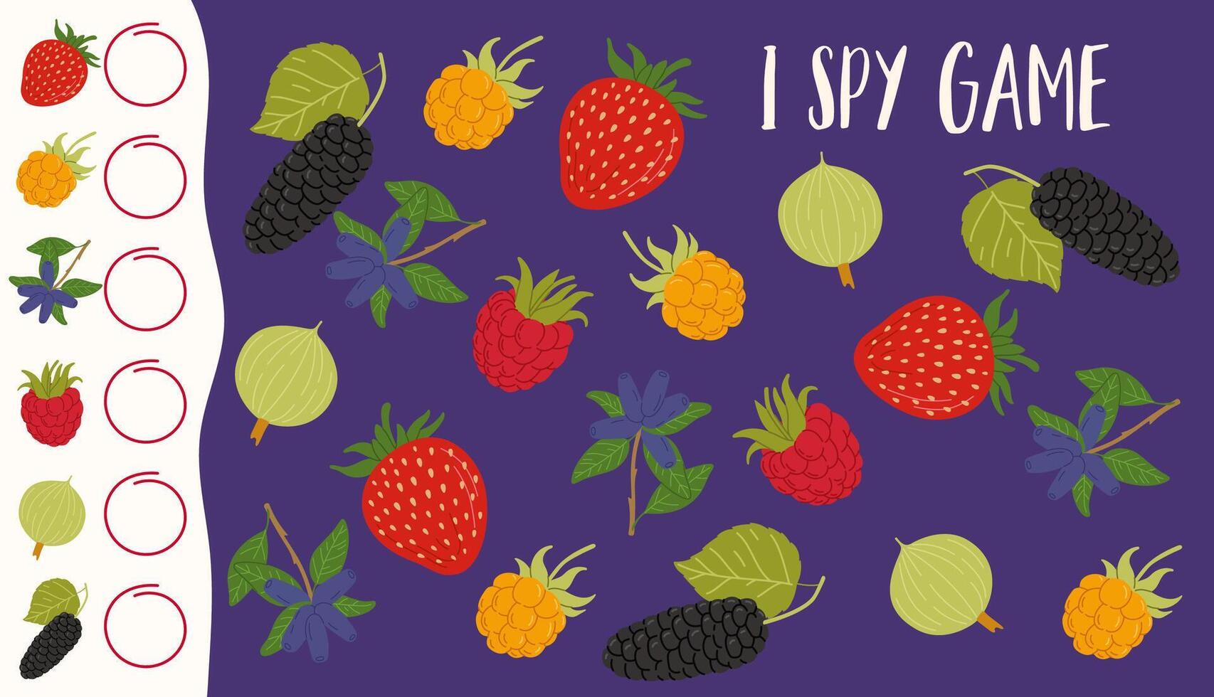 I spy game worksheet with forest or garden berries vector