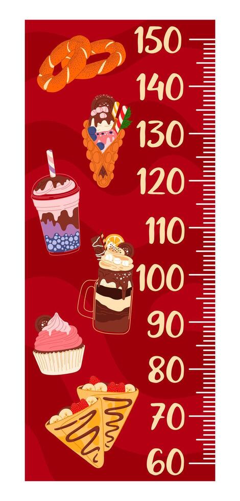 Kids height measure with fast food and desserts vector