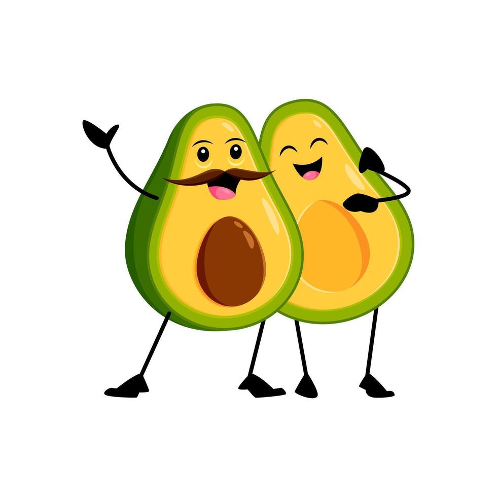 Cartoon funny mexican avocado couple characters vector