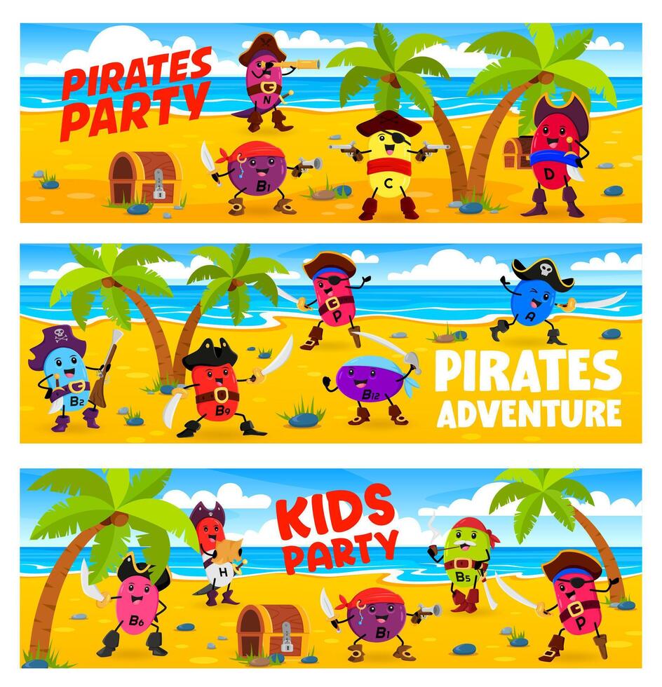 Cartoon vitamin corsairs on treasure island vector