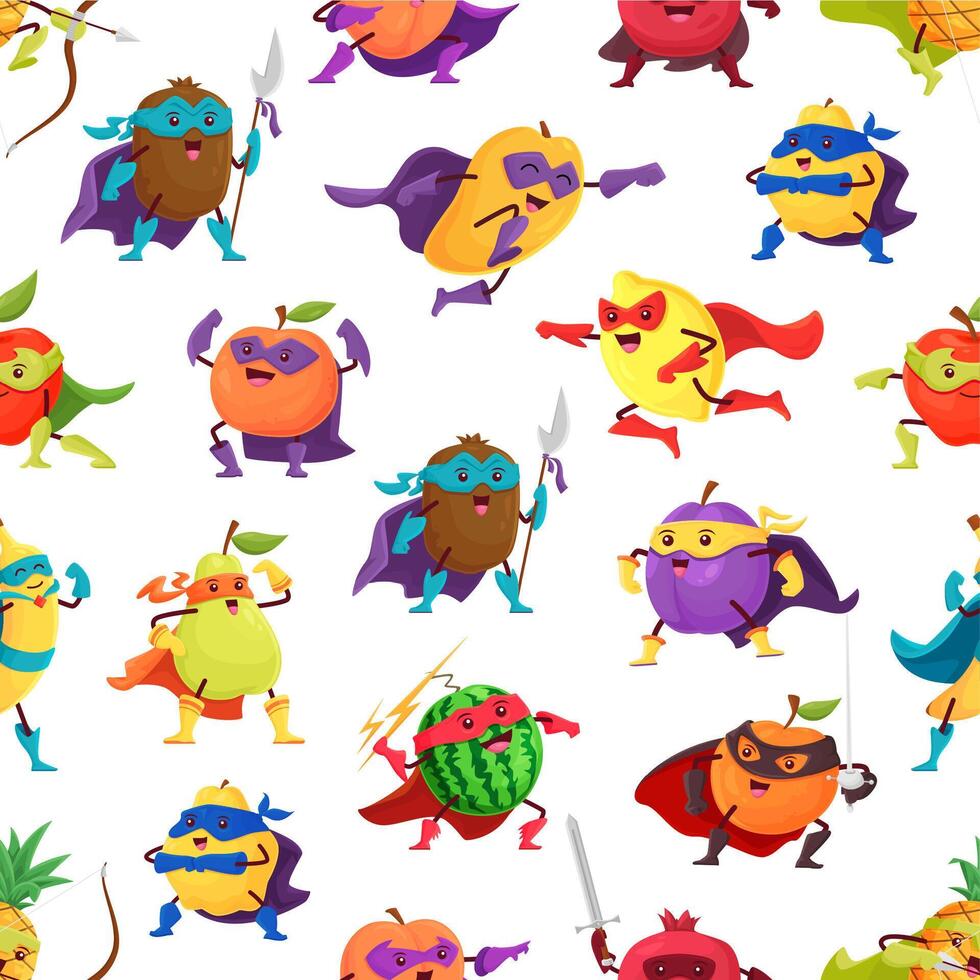 Fruit superhero characters seamless tile pattern vector