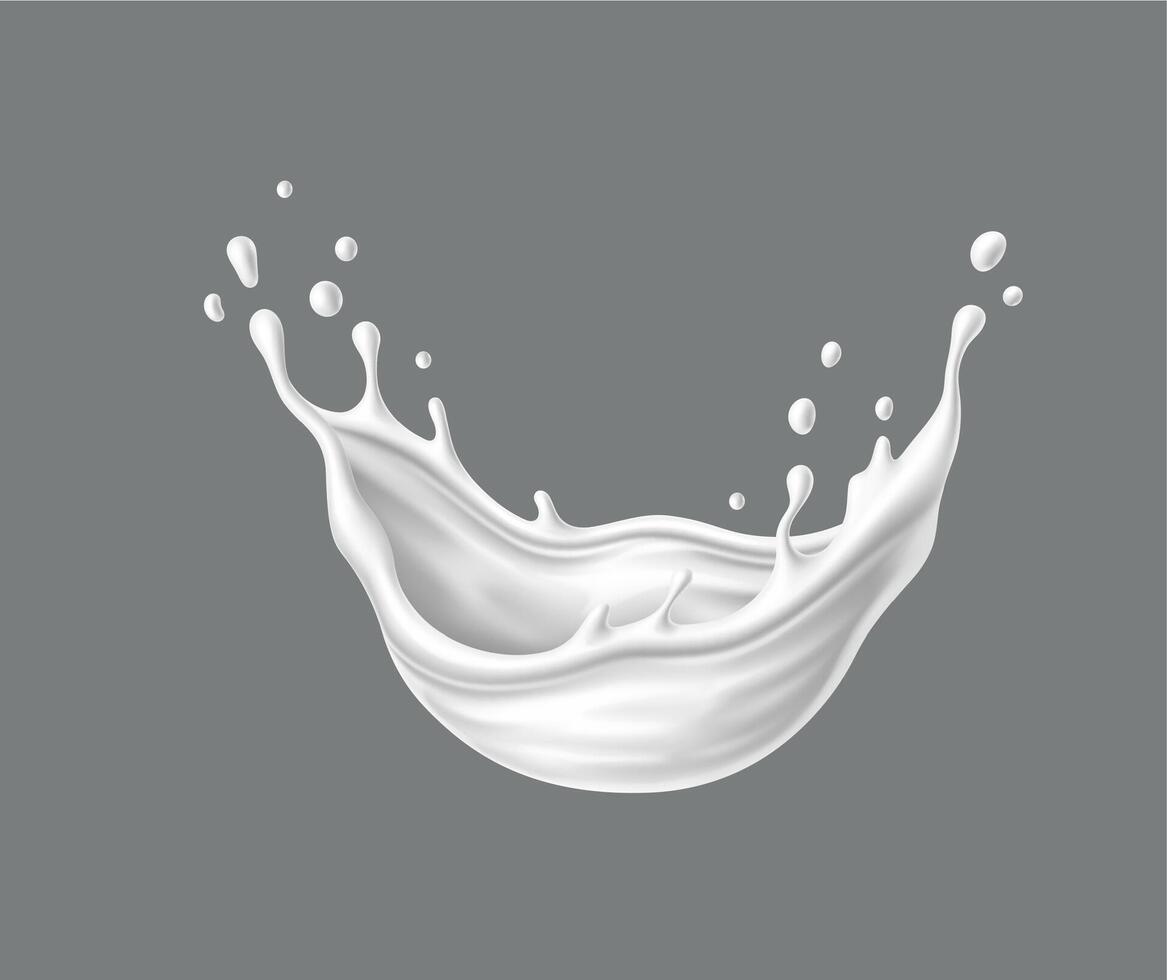 Liquid white yogurt and milk cream wave splash vector