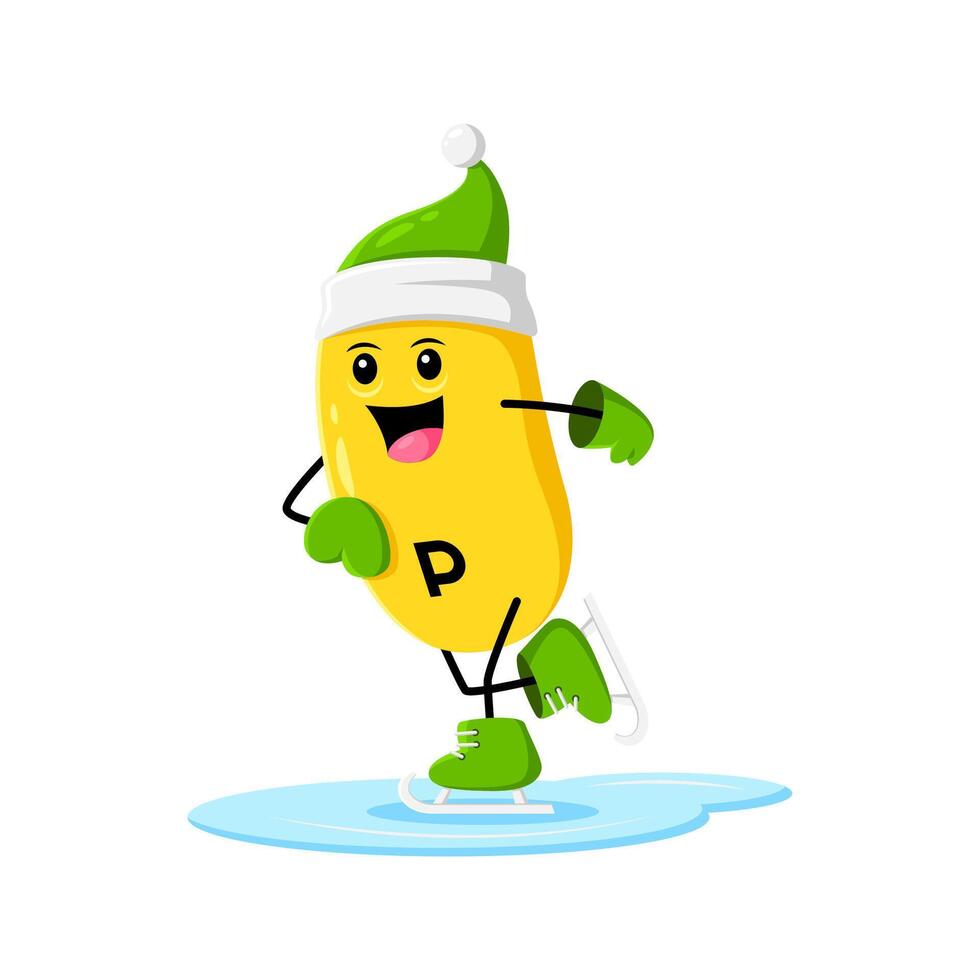 Cartoon Christmas vitamin P skiing on the ice rink vector