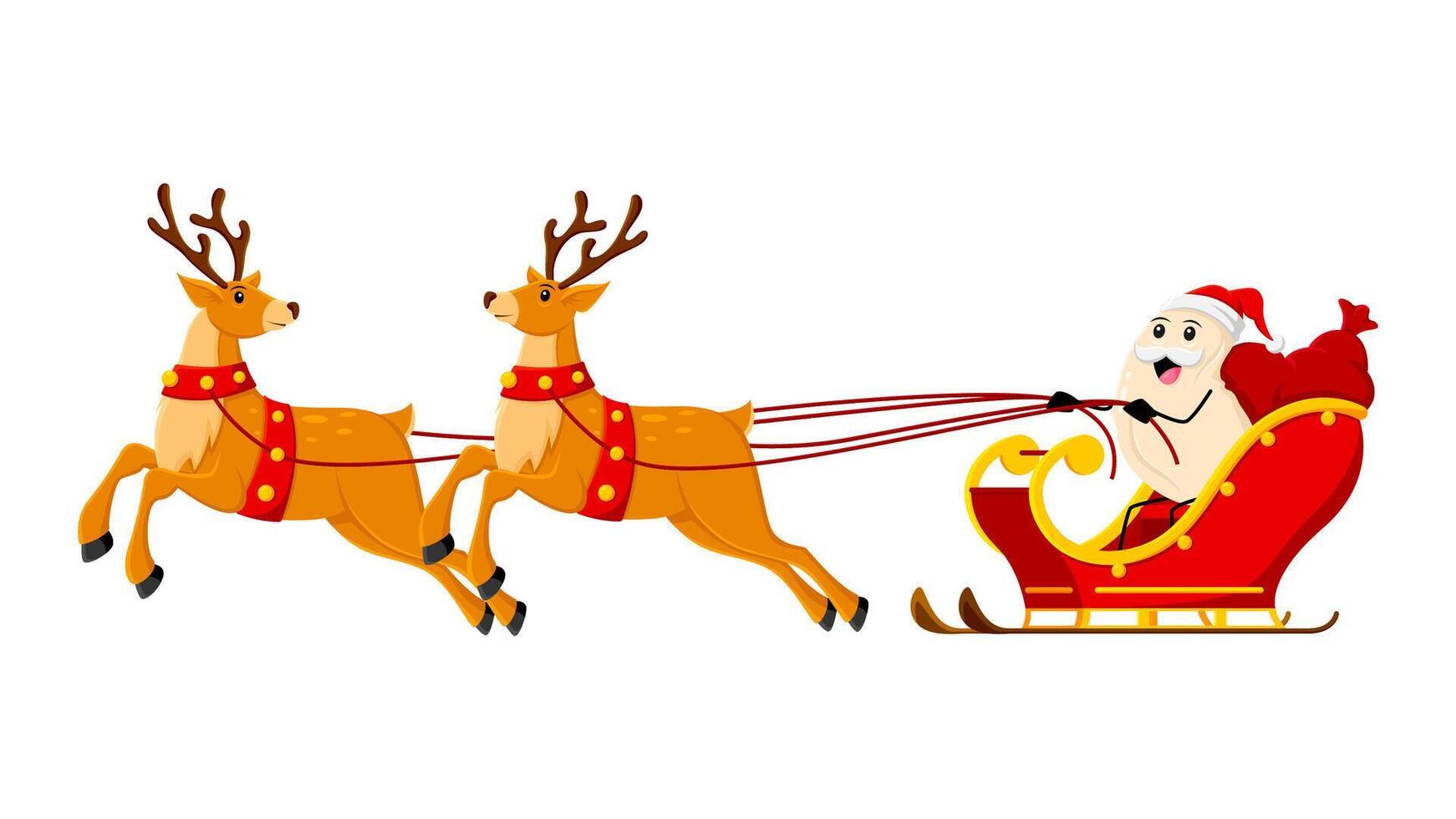 Cartoon Christmas cashew riding a reindeer sleigh vector