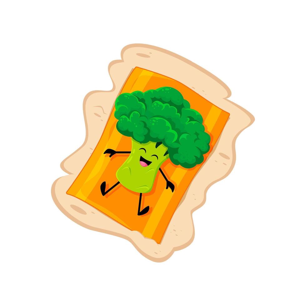 Cartoon cheerful broccoli vegetable on beach mat vector