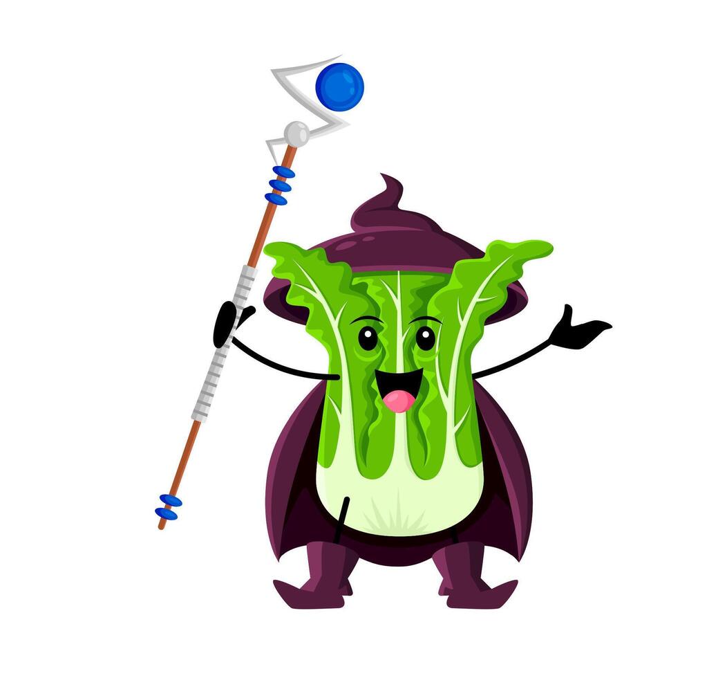 Cartoon Halloween chinese cabbage vegetable wizard vector
