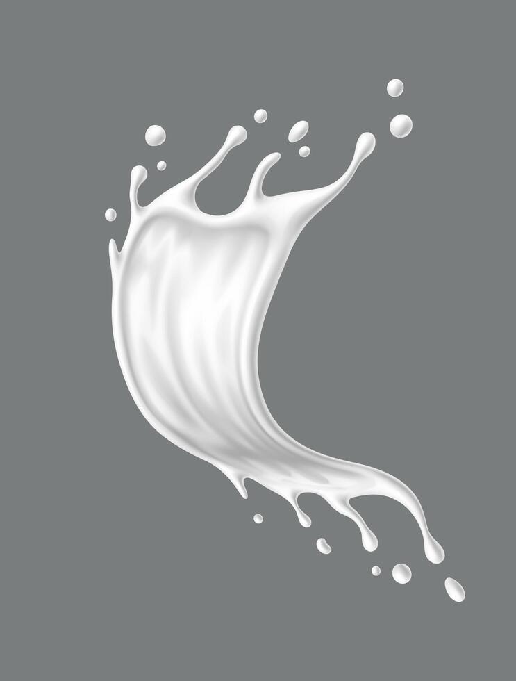 Liquid white yogurt and milk wave flow splash vector