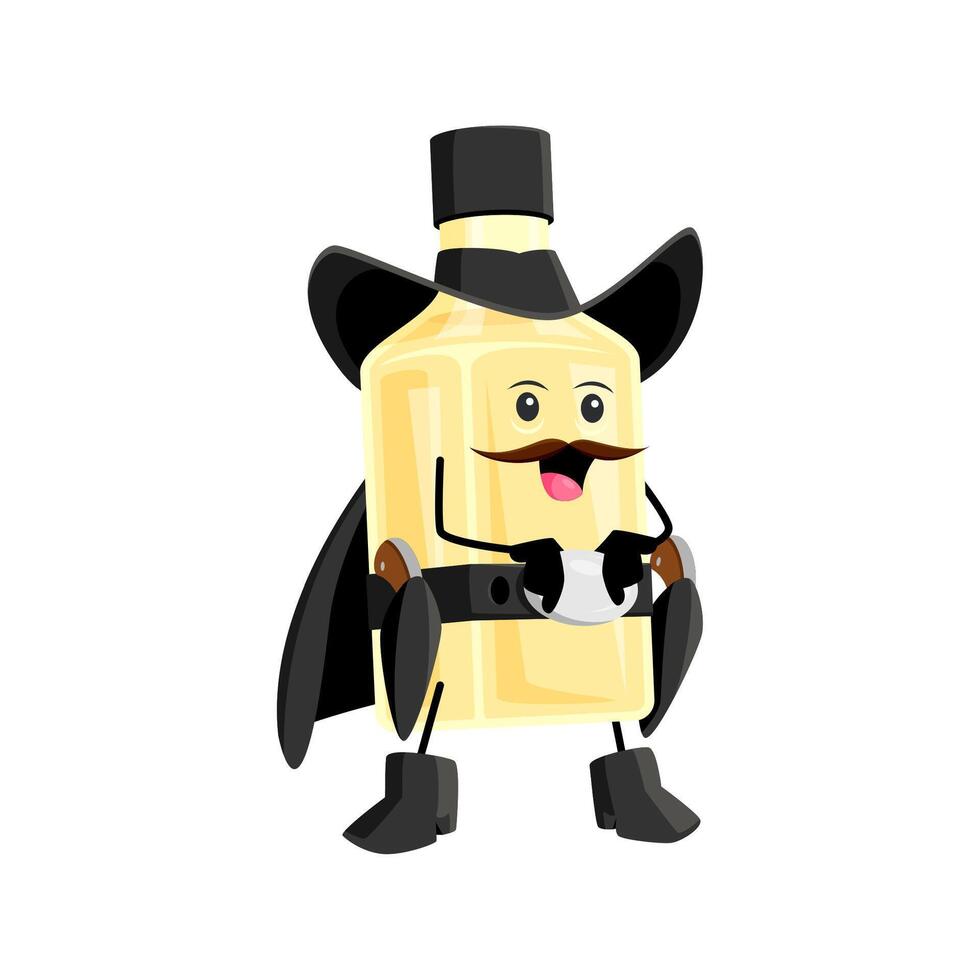 Cartoon tequila bottle cowboy and sheriff, bandit vector