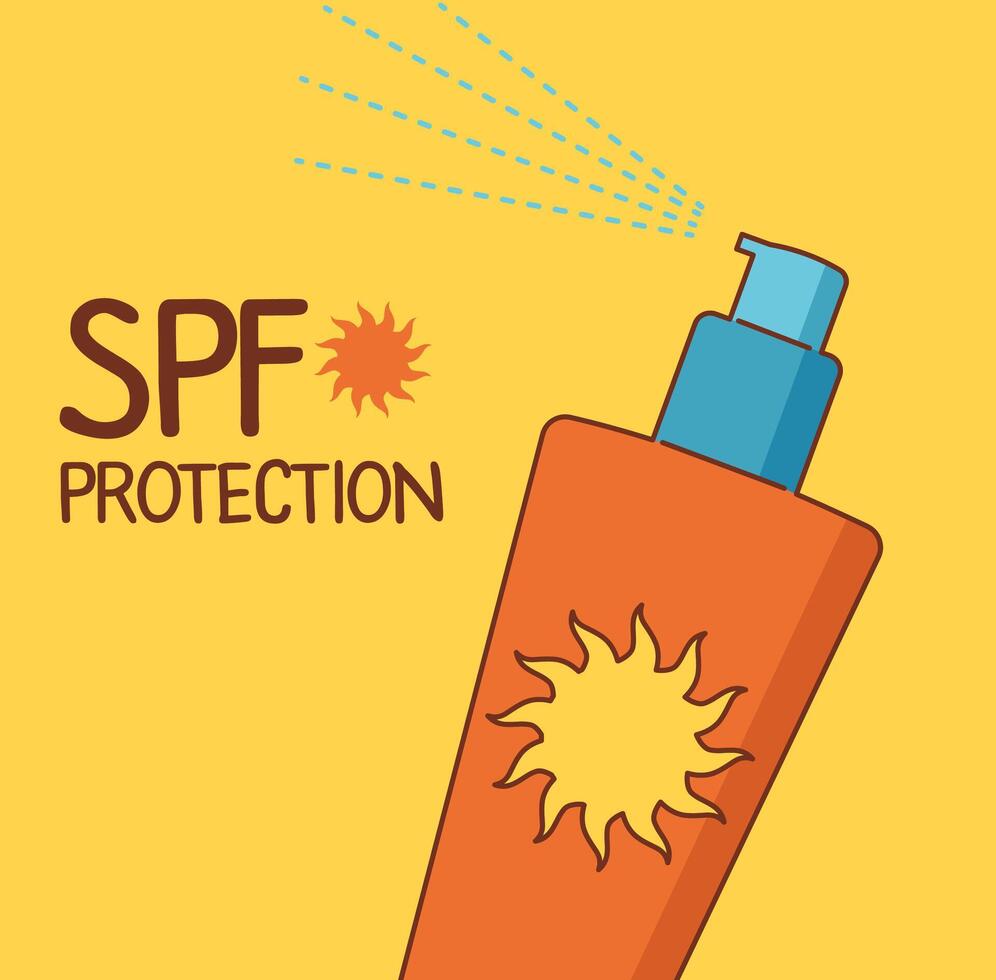 A bottle with sunscreen. Bright, summer 2d illustration. vector