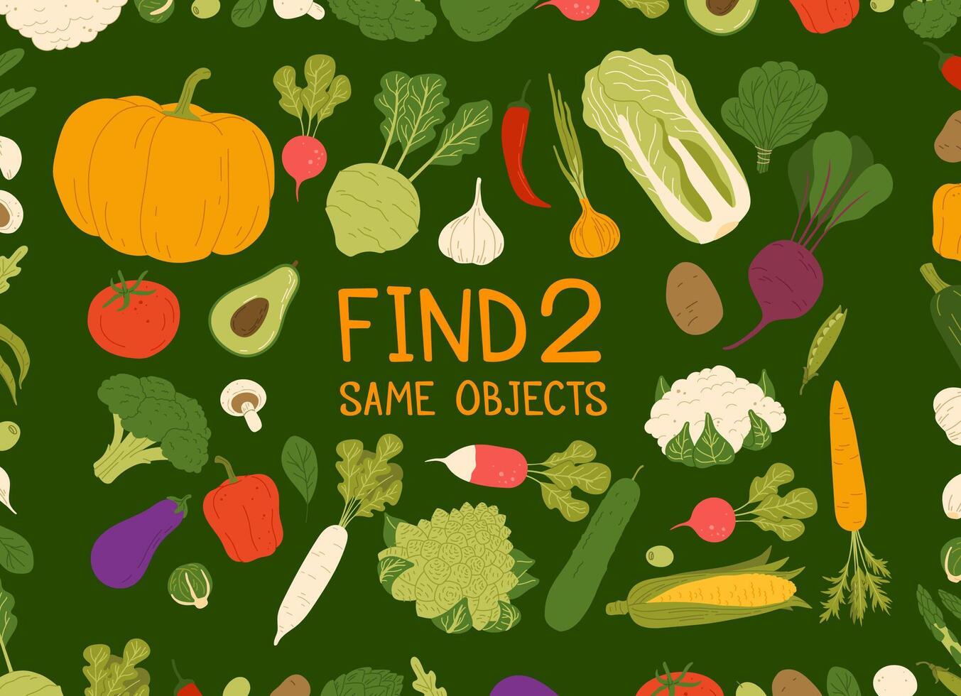 Find two same harvest raw vegetables, game vector