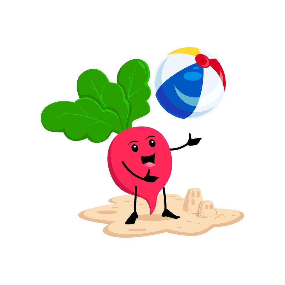 Cartoon cheerful radish vegetable play with ball vector