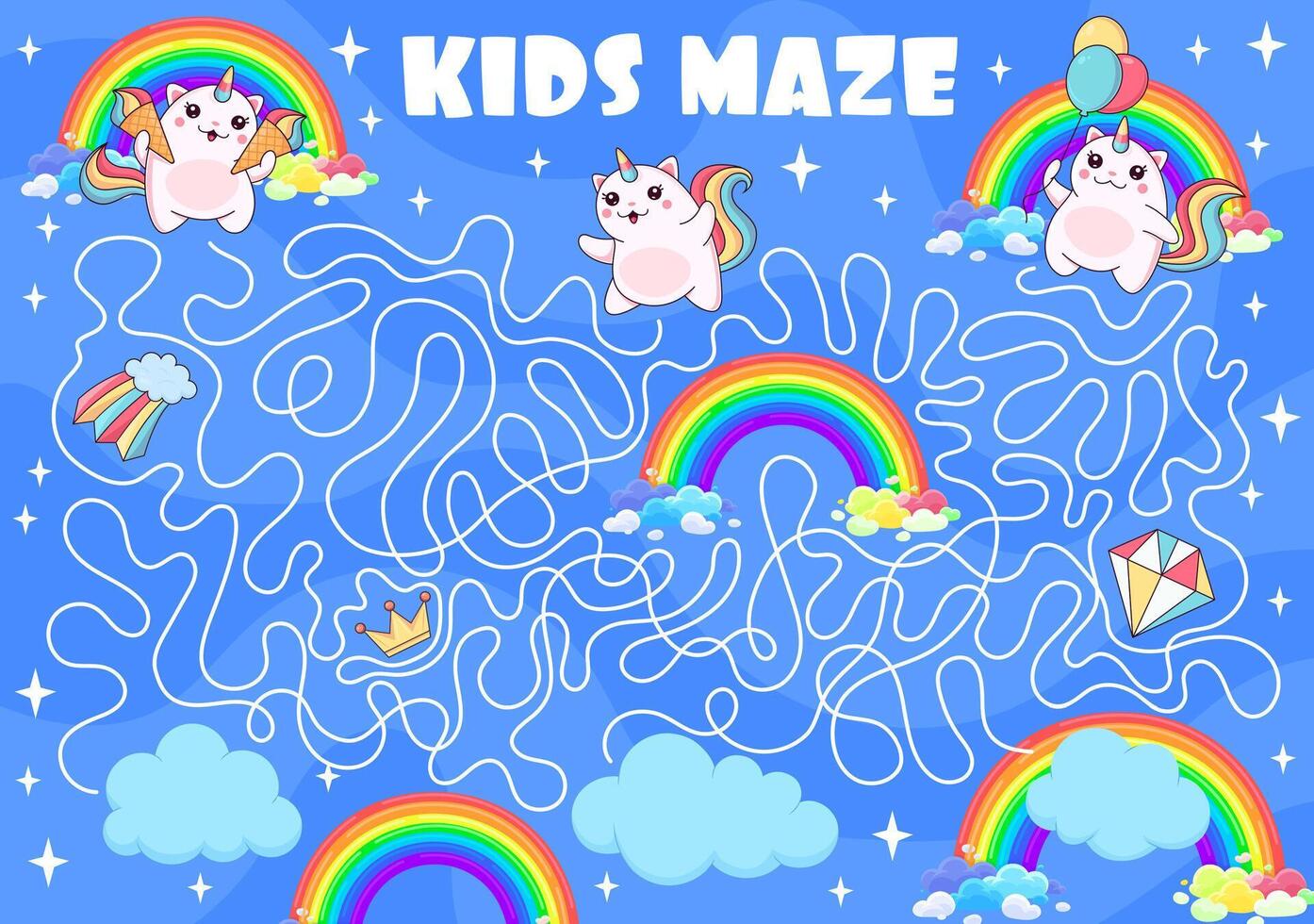 Kids labyrinth maze with kitten characters vector
