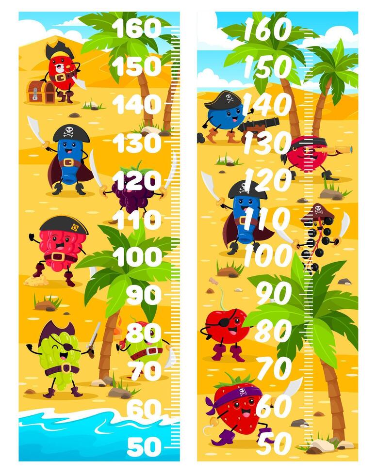 Kids height chart with berry pirates on island vector