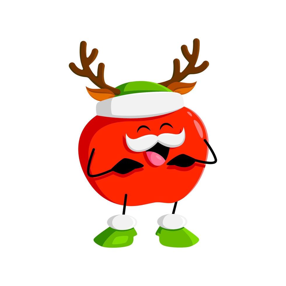 Cartoon cheerful Christmas holiday red apple fruit vector