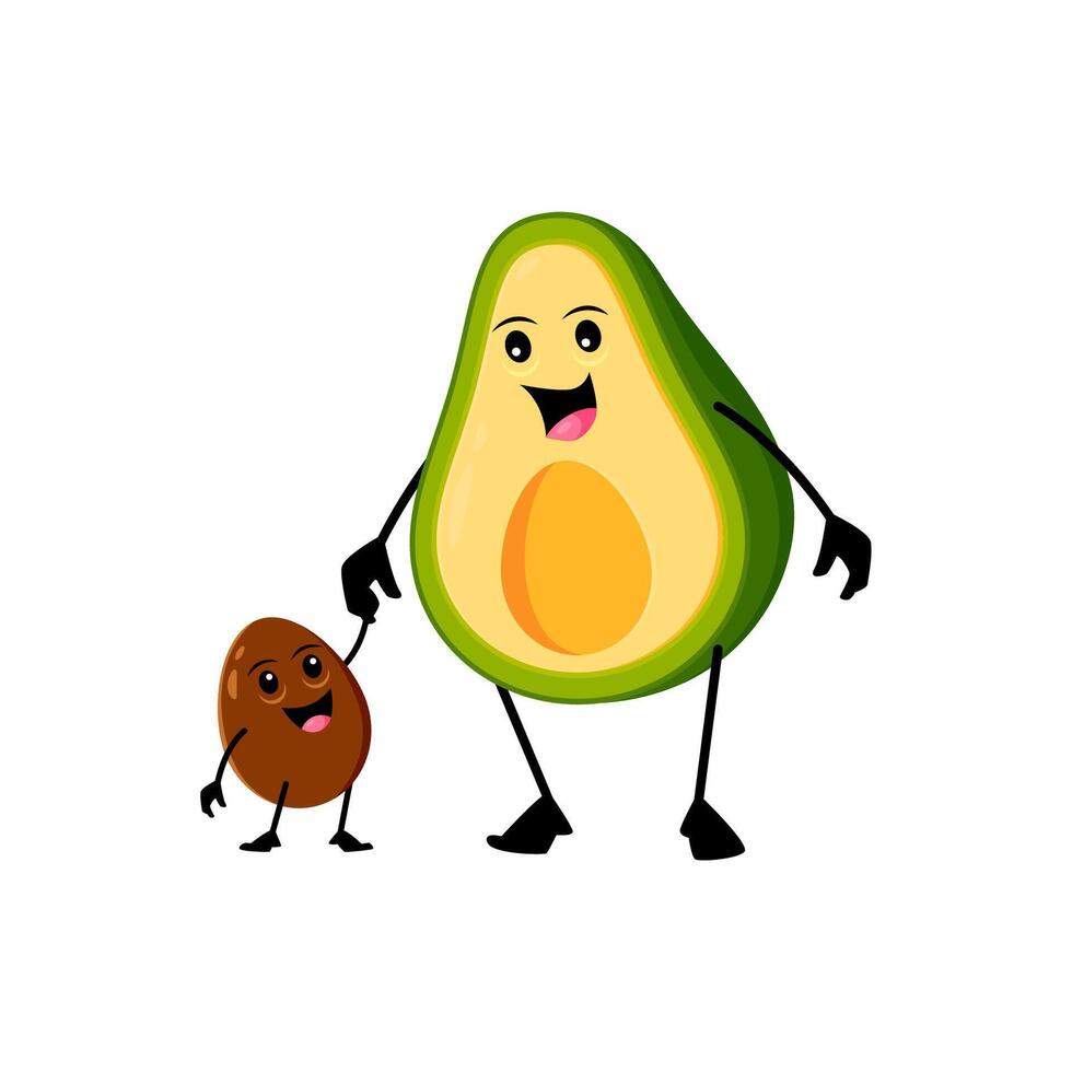 Cartoon mexican avocado character with nut kid vector