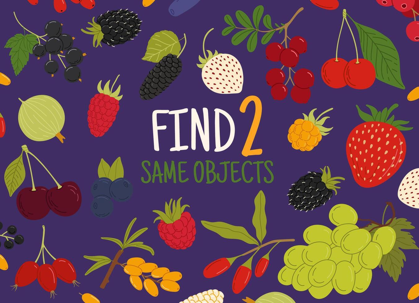 Find two same forest and garden ripe berries game vector