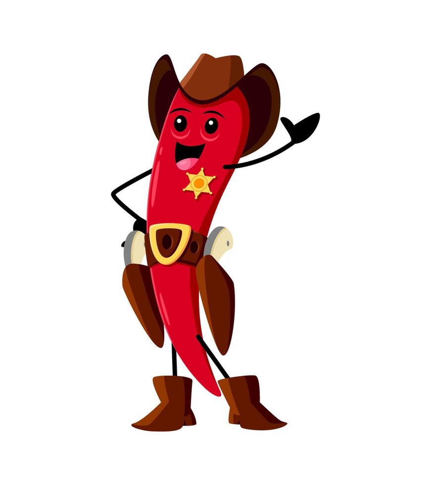Cartoon red hot chili pepper sheriff character vector