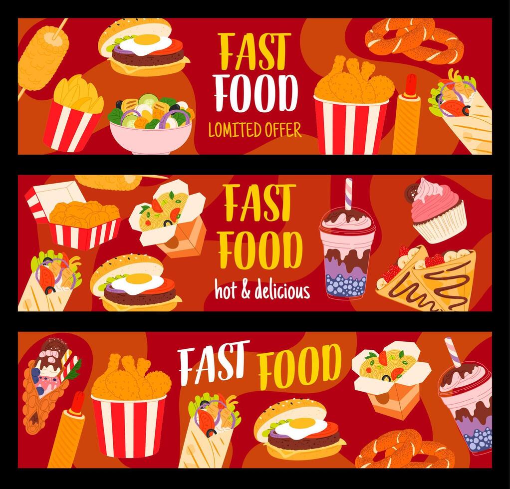 Fast food and desserts horizontal banners vector