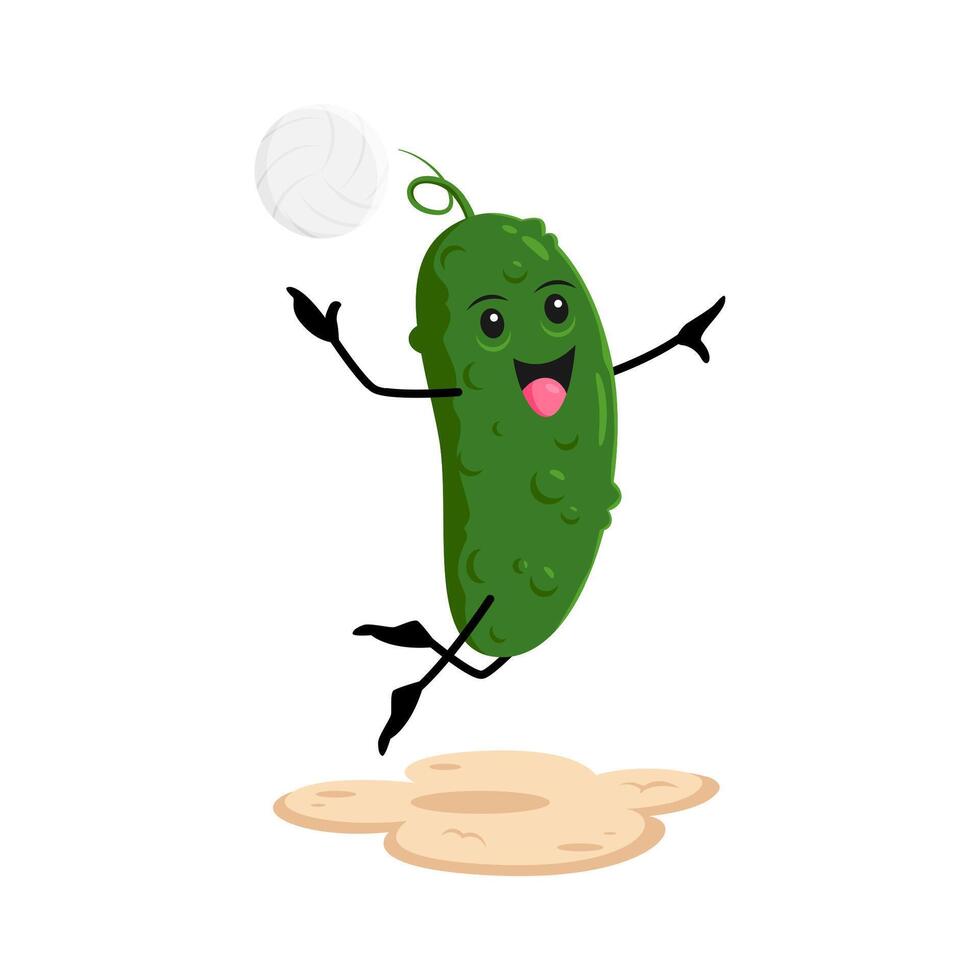 Cartoon cucumber vegetable playing volleyball vector
