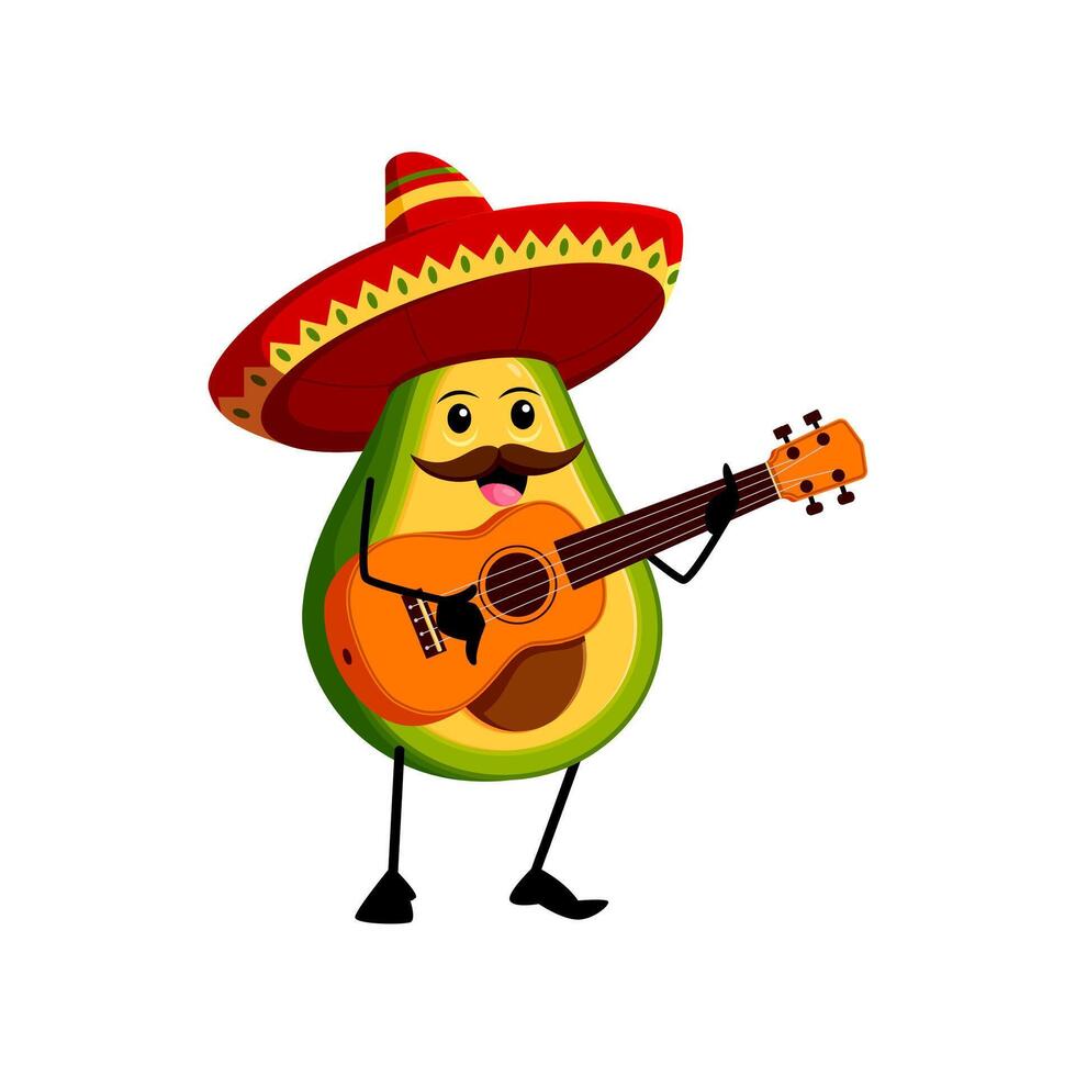 Cartoon mariachi musician avocado charro character vector