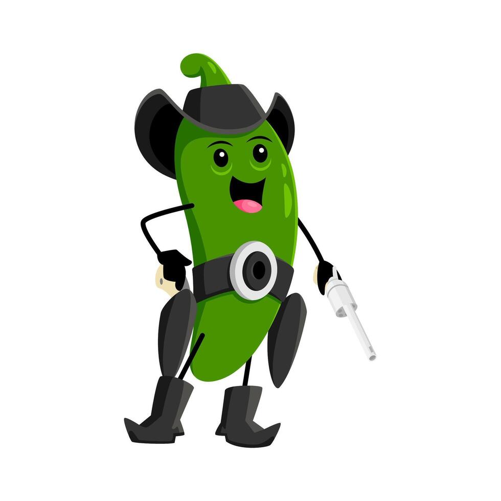 Cartoon green jalapeno pepper dressed as a cowboy vector