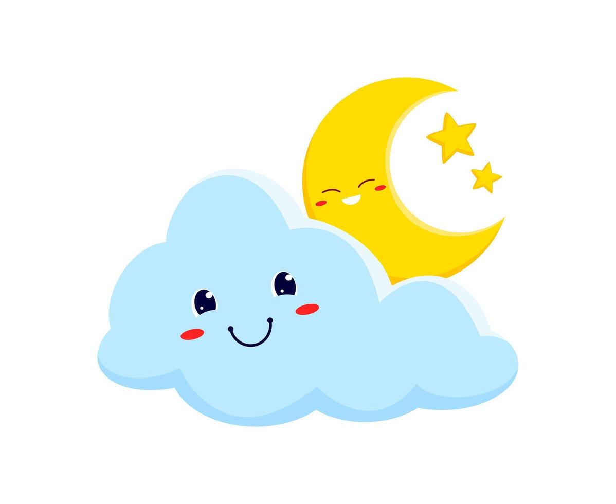 Sleeping moon with stars and cloud, bedtime vector