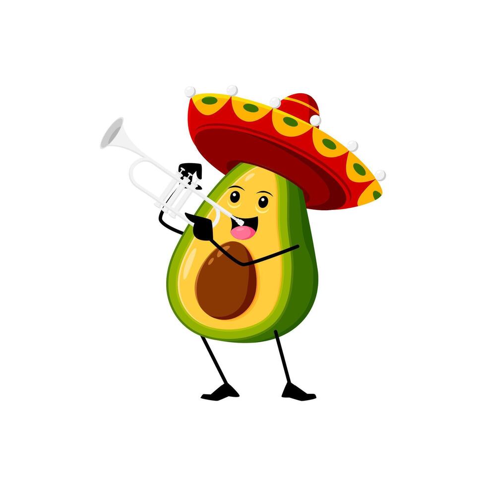 Cartoon mexican avocado character in sombrero vector