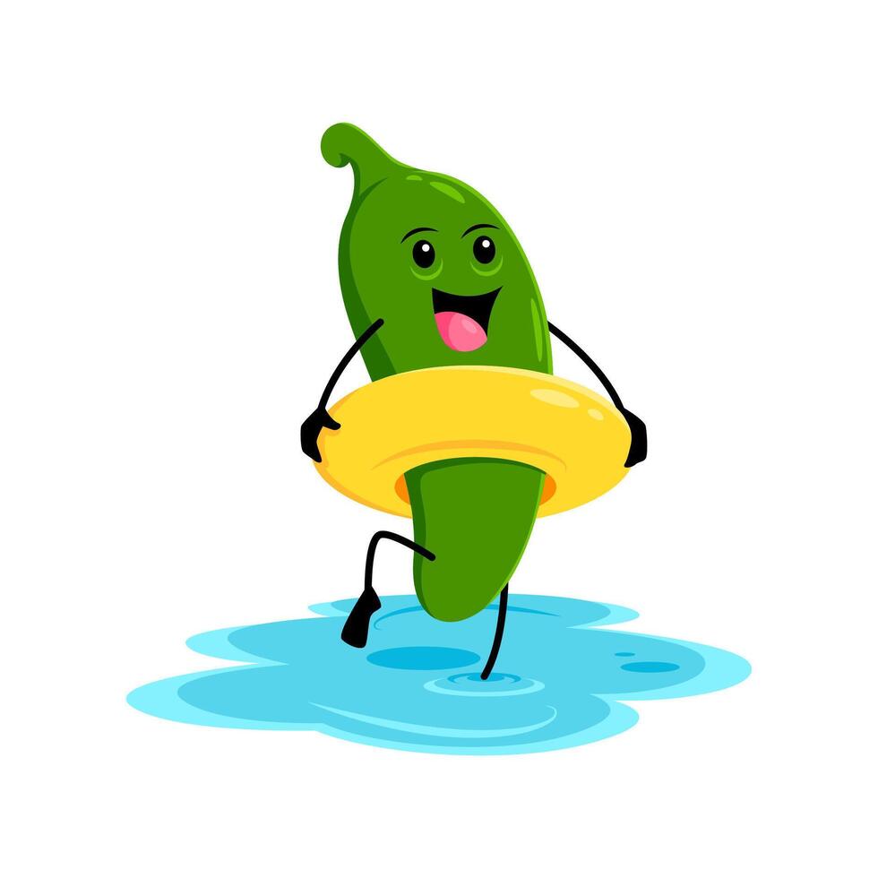 Cartoon green jalapeno pepper on summer vacation vector