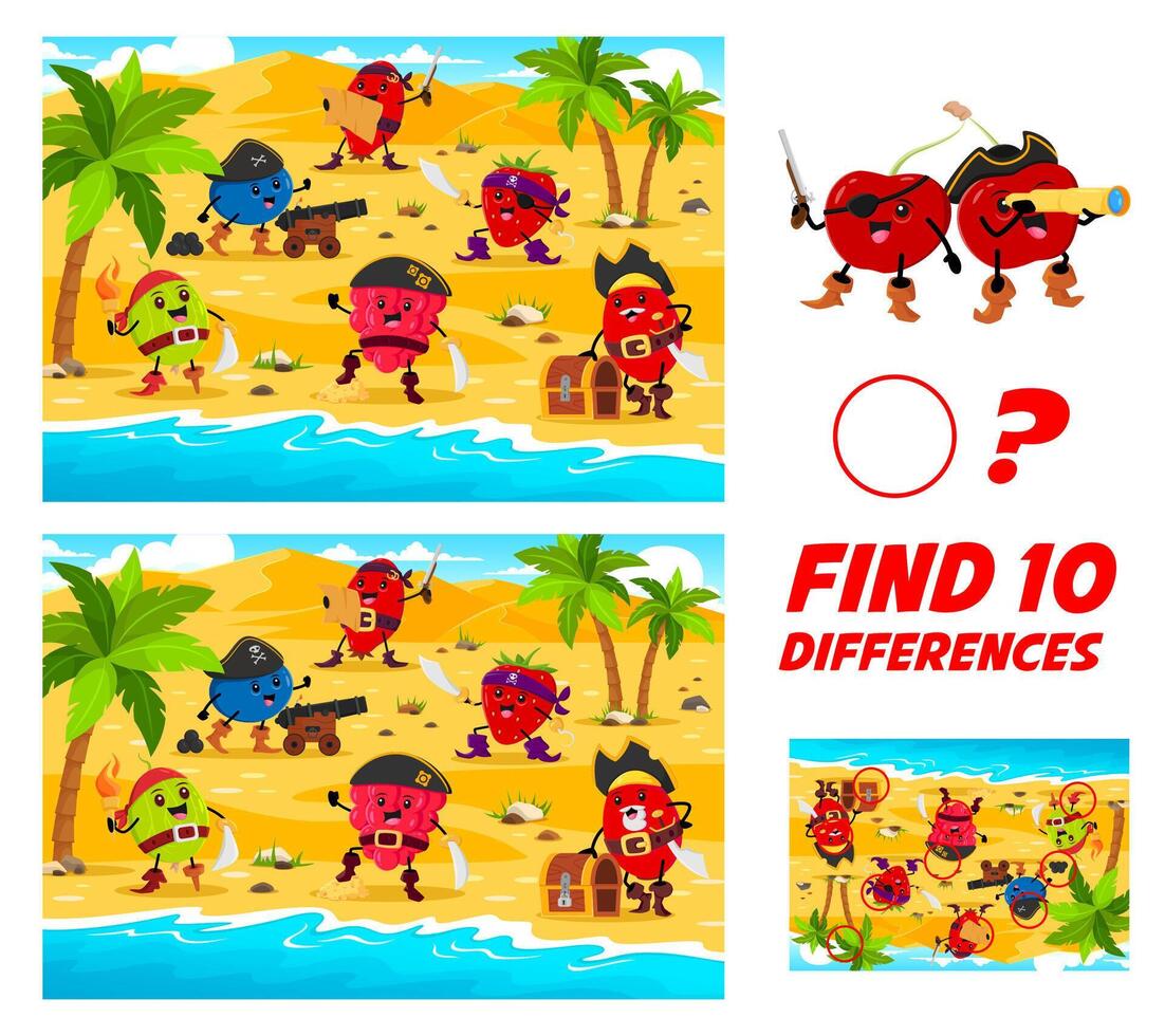 Find differences between berry pirate characters vector