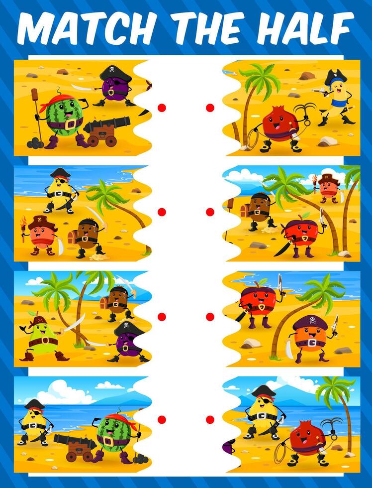 Match the half of cartoon fruit pirates characters vector