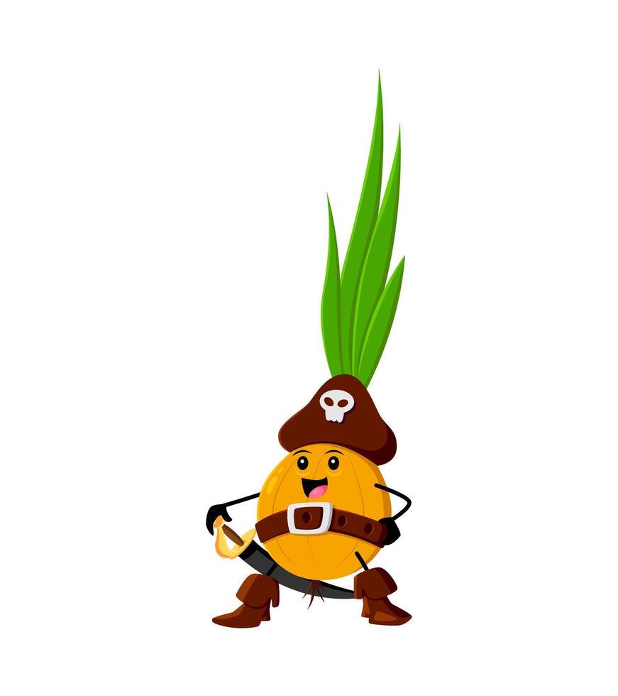 Cartoon onion pirate and corsair funny vegetable vector