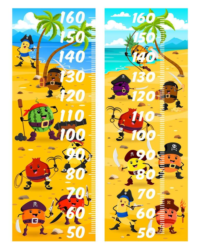 Kids height chart measure ruler with fruit pirates vector