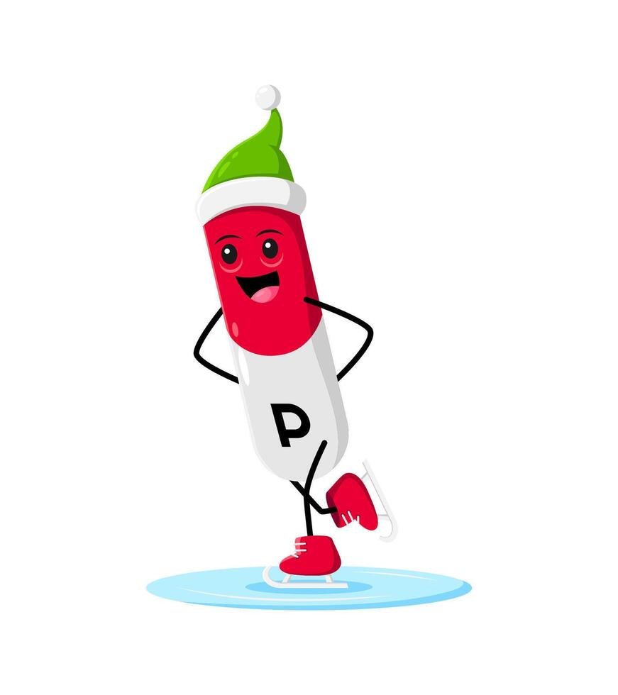 Cartoon Christmas P micronutrient character skates vector