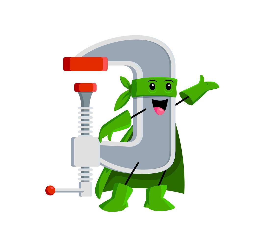 Cartoon clamp or vise powerful superhero character vector