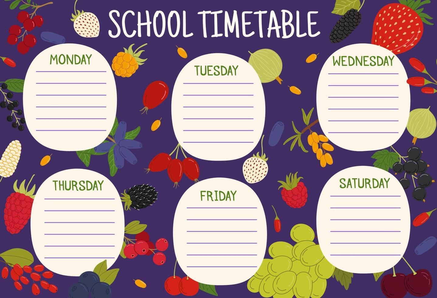 Education timetable schedule with ripe berries vector